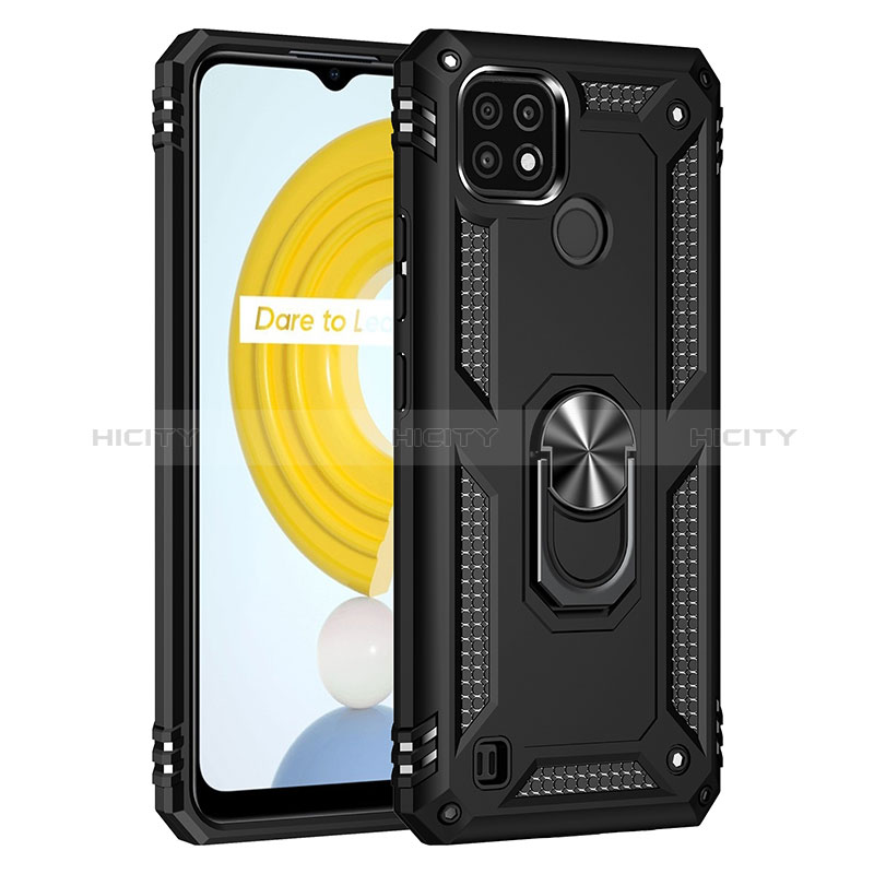 Realme C21用ハイブリットバンパーケース プラスチック アンド指輪 マグネット式 MQ1 Realme ブラック