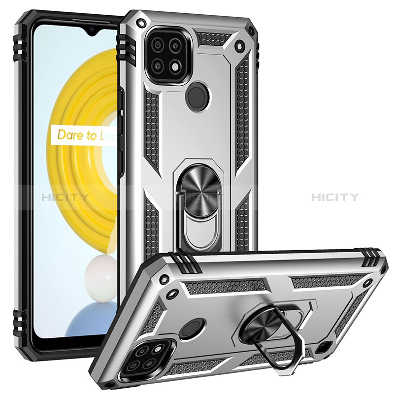 Realme C21用ハイブリットバンパーケース プラスチック アンド指輪 マグネット式 MQ2 Realme シルバー