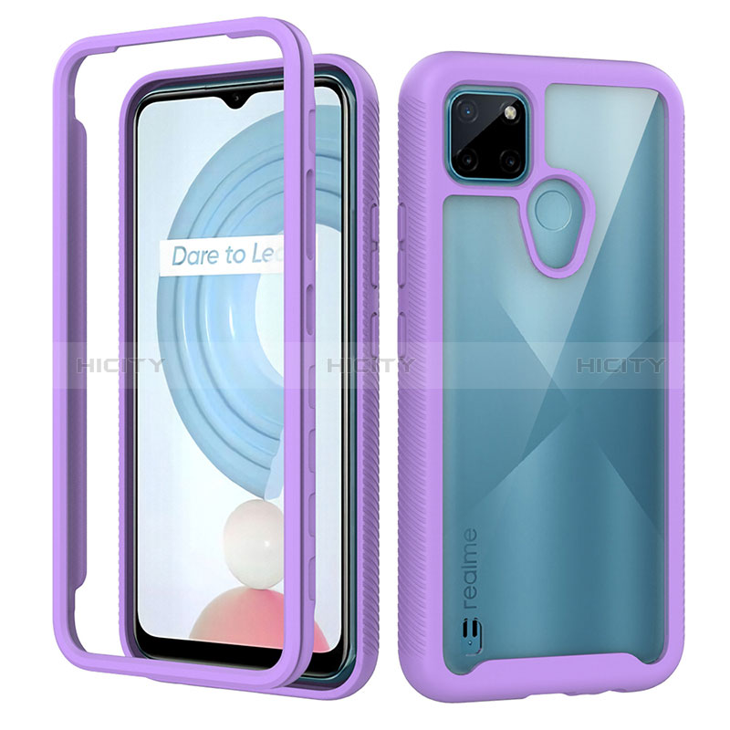 Realme C21Y用360度 フルカバー ハイブリットバンパーケース クリア透明 プラスチック カバー ZJ1 Realme ラベンダー