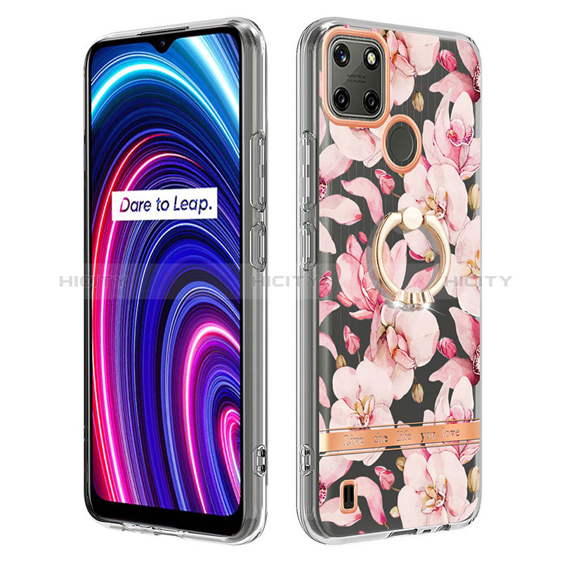 Realme C21Y用シリコンケース ソフトタッチラバー バタフライ パターン カバー アンド指輪 Y06B Realme 