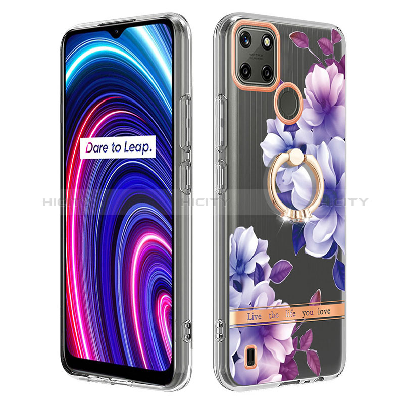 Realme C21Y用シリコンケース ソフトタッチラバー バタフライ パターン カバー アンド指輪 Y06B Realme 