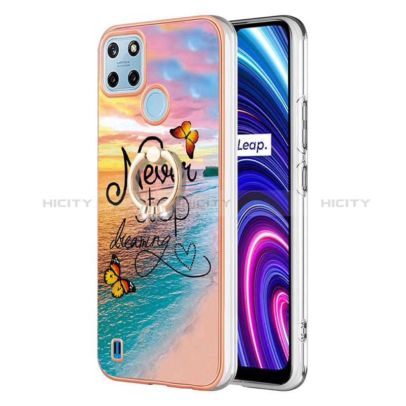 Realme C25Y用シリコンケース ソフトタッチラバー バタフライ パターン カバー アンド指輪 Y03B Realme マルチカラー