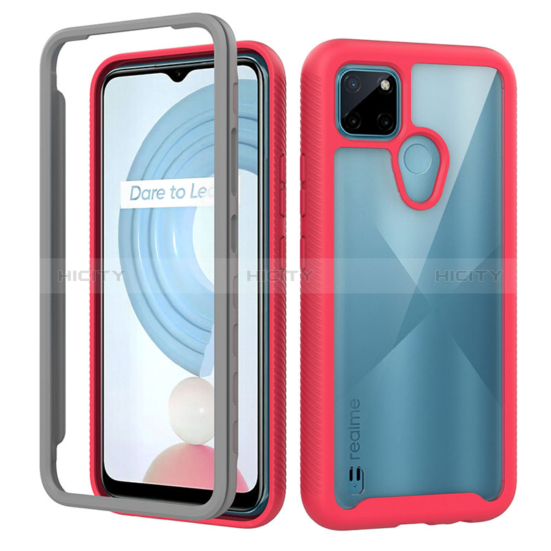 Realme C25Y用360度 フルカバー ハイブリットバンパーケース クリア透明 プラスチック カバー ZJ1 Realme ローズレッド