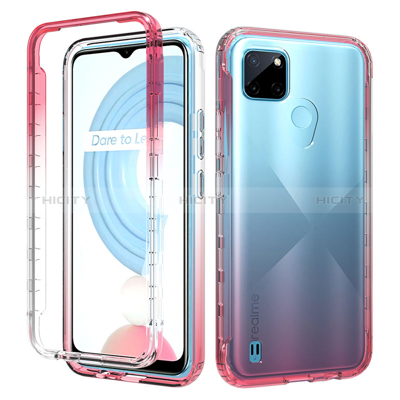 Realme C25Y用前面と背面 360度 フルカバー 極薄ソフトケース シリコンケース 耐衝撃 全面保護 バンパー 勾配色 透明 Realme レッド