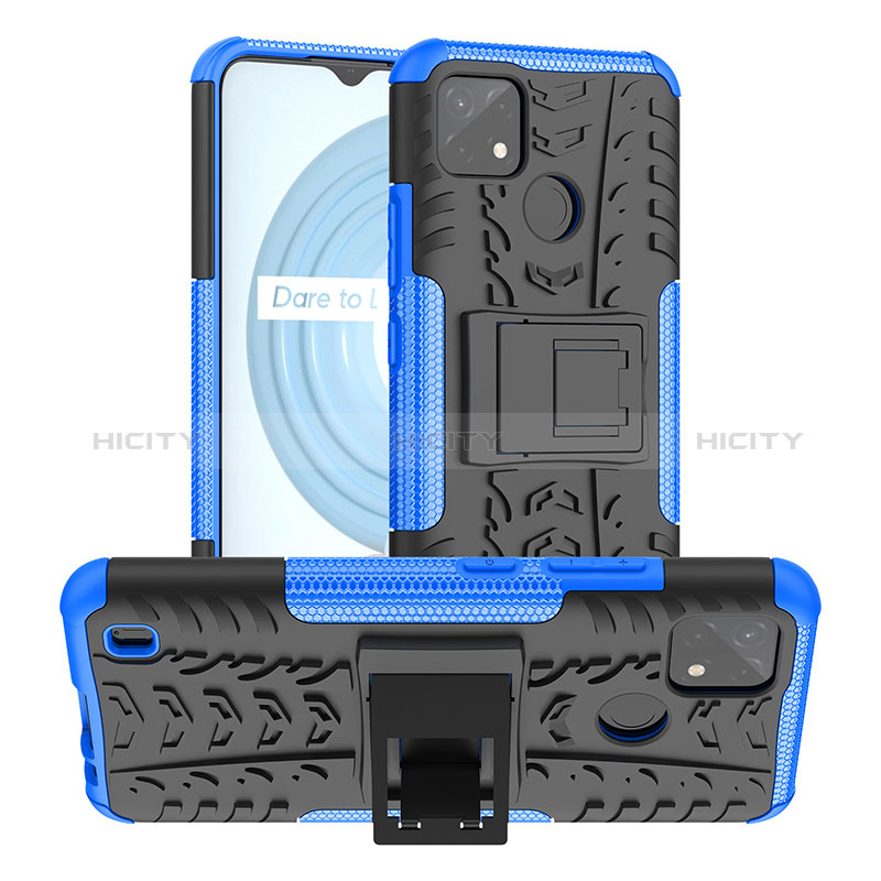 Realme C25Y India用ハイブリットバンパーケース スタンド プラスチック 兼シリコーン カバー JX2 Realme ネイビー