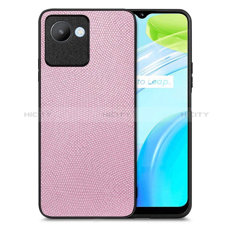 Realme C30s用シリコンケース ソフトタッチラバー レザー柄 カバー S02D Realme ピンク