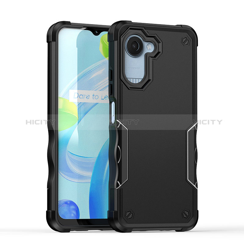 Realme C30s用ハイブリットバンパーケース プラスチック 兼シリコーン カバー QW1 Realme ブラック