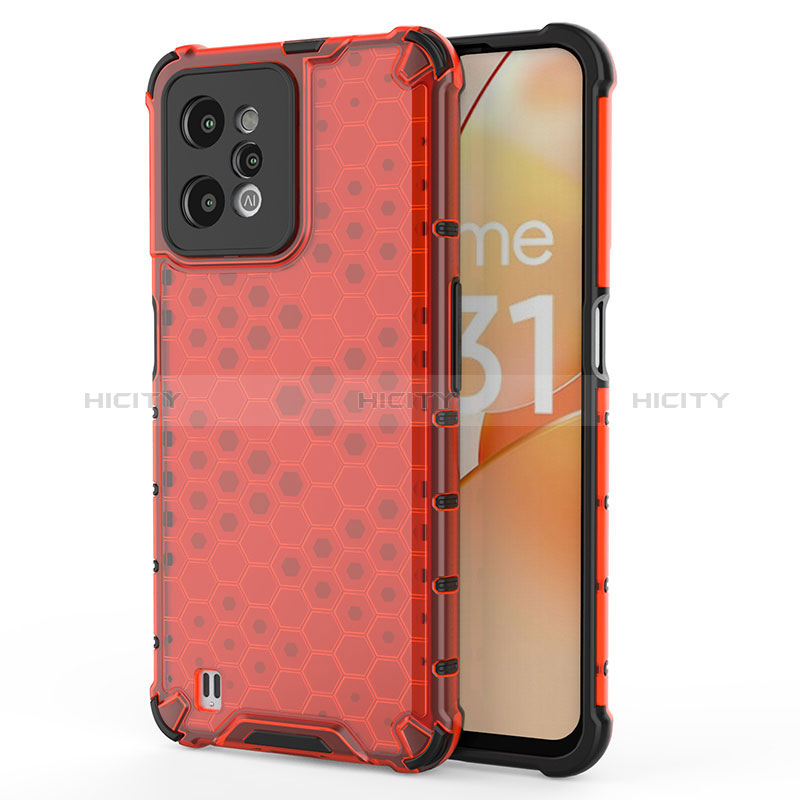 Realme C31用360度 フルカバー ハイブリットバンパーケース クリア透明 プラスチック カバー AM3 Realme レッド