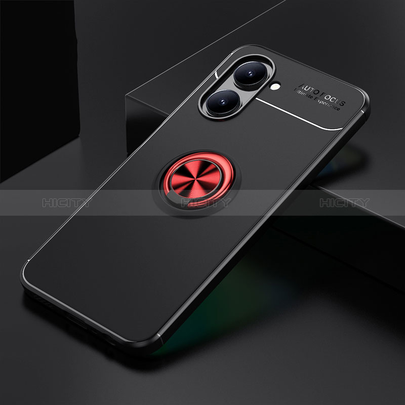 Realme C33 (2023)用極薄ソフトケース シリコンケース 耐衝撃 全面保護 アンド指輪 マグネット式 バンパー SD1 Realme レッド・ブラック