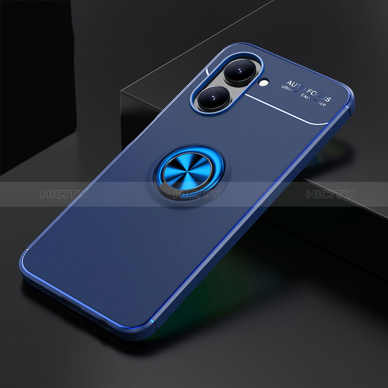 Realme C33 (2023)用極薄ソフトケース シリコンケース 耐衝撃 全面保護 アンド指輪 マグネット式 バンパー SD1 Realme ネイビー