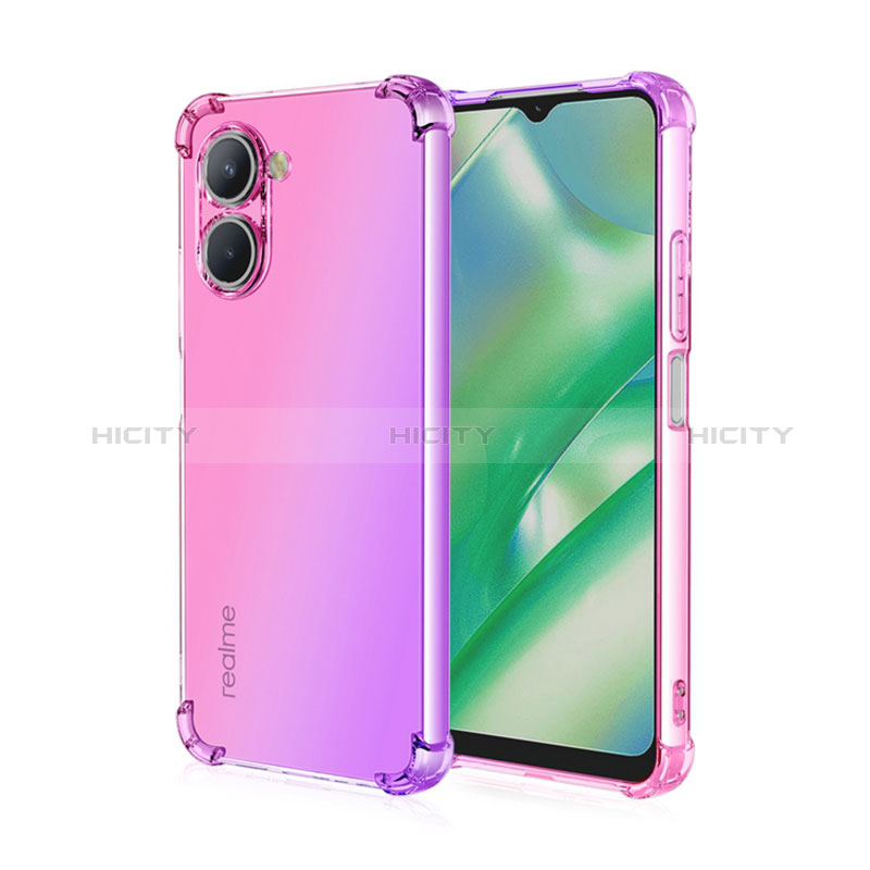 Realme C33用極薄ソフトケース グラデーション 勾配色 クリア透明 Realme ローズレッド