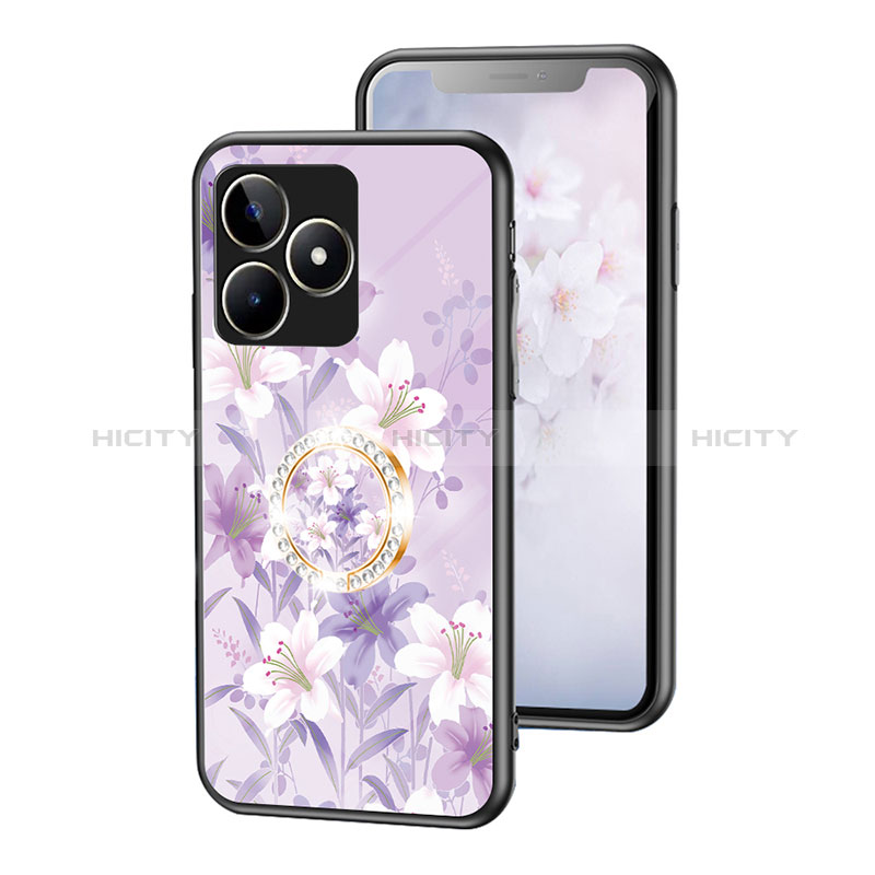 Realme C51用ハイブリットバンパーケース プラスチック 鏡面 花 カバー S01 Realme 