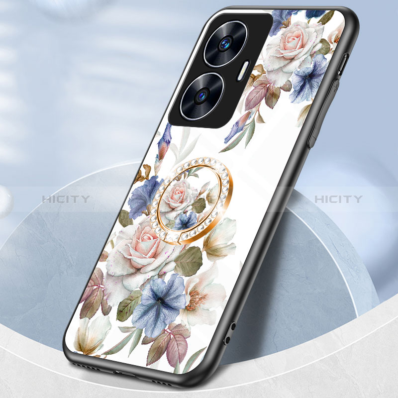 Realme C55用ハイブリットバンパーケース プラスチック 鏡面 花 カバー S01 Realme 