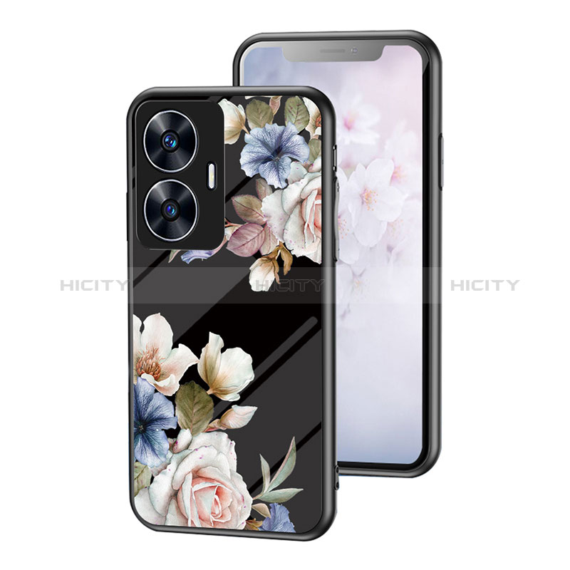 Realme C55用ハイブリットバンパーケース プラスチック 鏡面 花 カバー Realme 