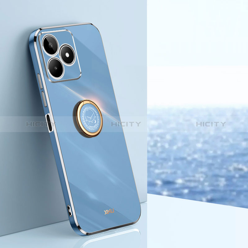 Realme C67用極薄ソフトケース シリコンケース 耐衝撃 全面保護 アンド指輪 マグネット式 バンパー XL1 Realme ネイビー