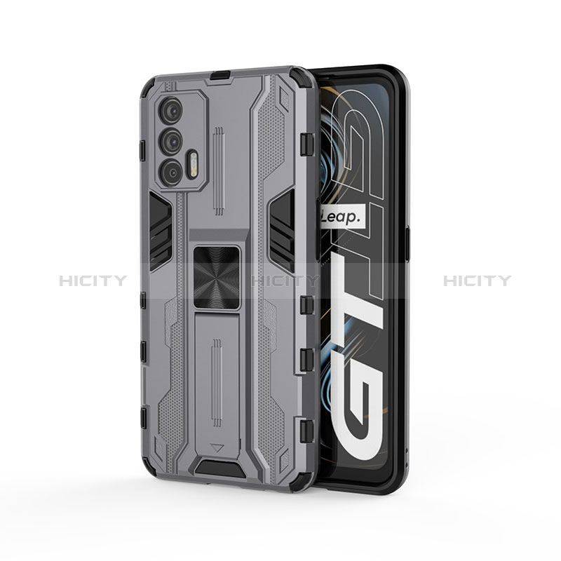 Realme GT 5G用ハイブリットバンパーケース スタンド プラスチック 兼シリコーン カバー マグネット式 KC1 Realme グレー