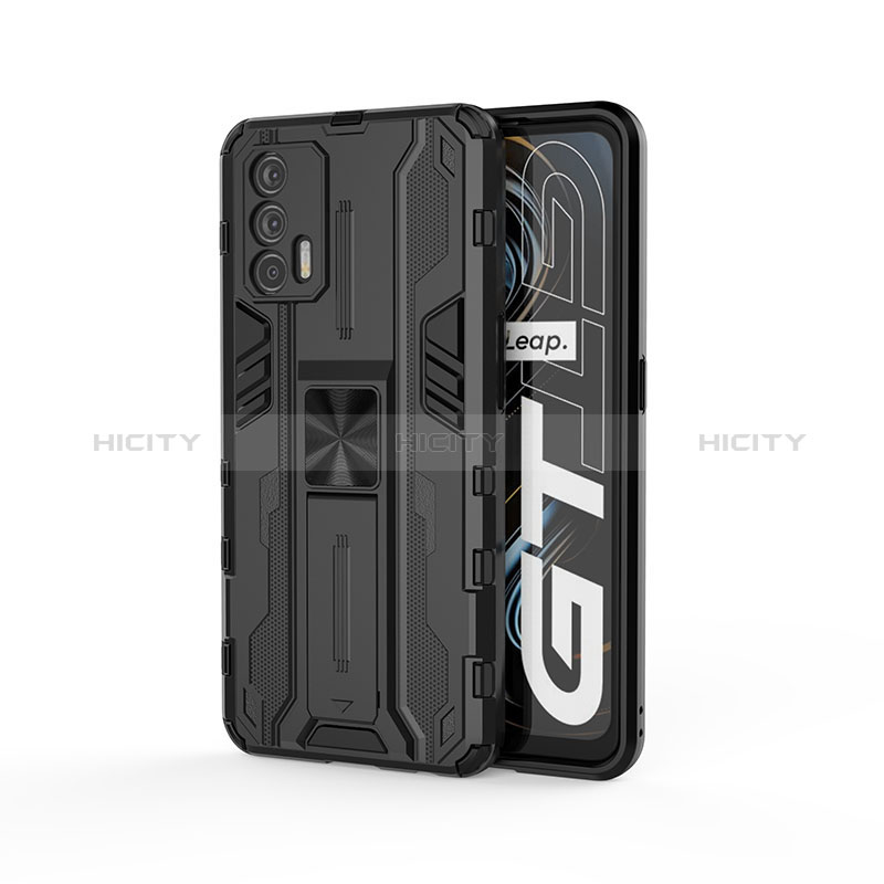 Realme GT 5G用ハイブリットバンパーケース スタンド プラスチック 兼シリコーン カバー マグネット式 KC1 Realme ブラック