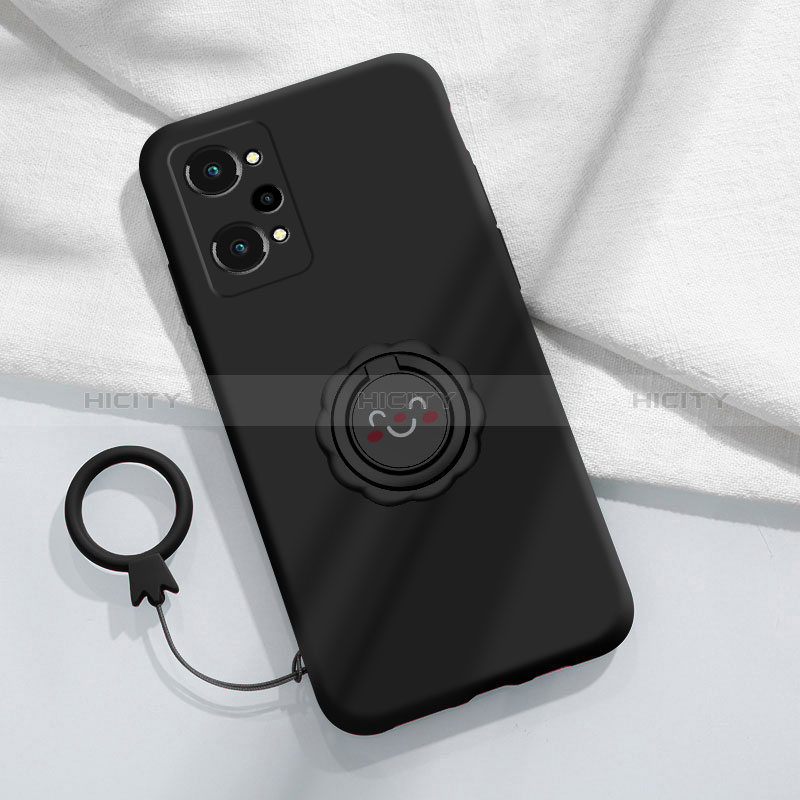 Realme GT2 5G用極薄ソフトケース シリコンケース 耐衝撃 全面保護 アンド指輪 マグネット式 バンパー S02 Realme ブラック