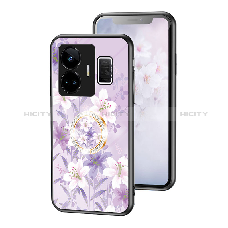 Realme GT3 5G用ハイブリットバンパーケース プラスチック 鏡面 花 カバー S01 Realme ラベンダー