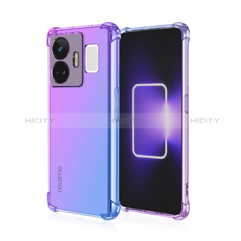 Realme GT3 5G用極薄ソフトケース グラデーション 勾配色 クリア透明 Realme ラベンダー