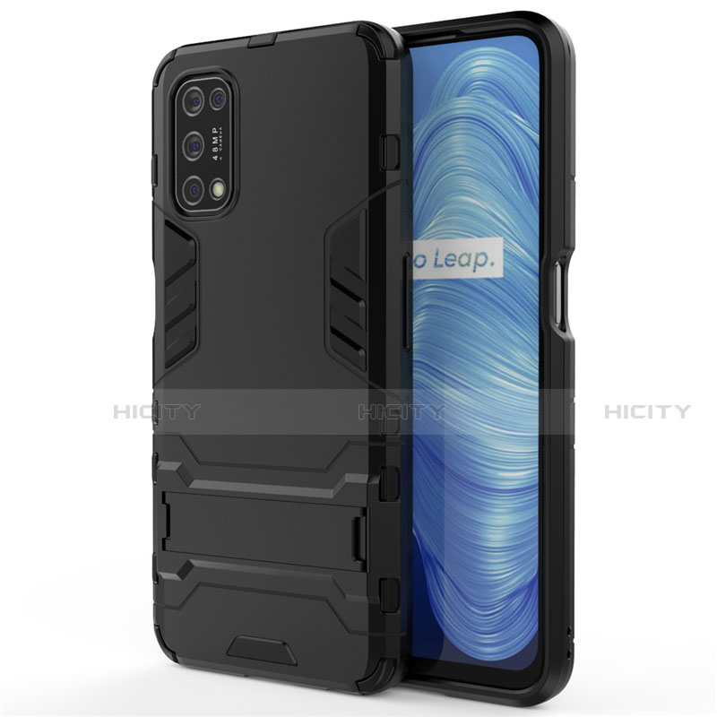 Realme Narzo 30 Pro 5G用ハイブリットバンパーケース スタンド プラスチック 兼シリコーン カバー A01 Realme ブラック