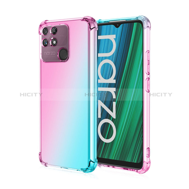 Realme Narzo 50A用極薄ソフトケース グラデーション 勾配色 クリア透明 Realme シアン