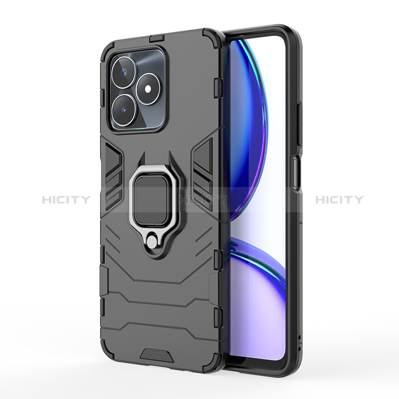 Realme Narzo N53用ハイブリットバンパーケース プラスチック アンド指輪 マグネット式 KC2 Realme ブラック