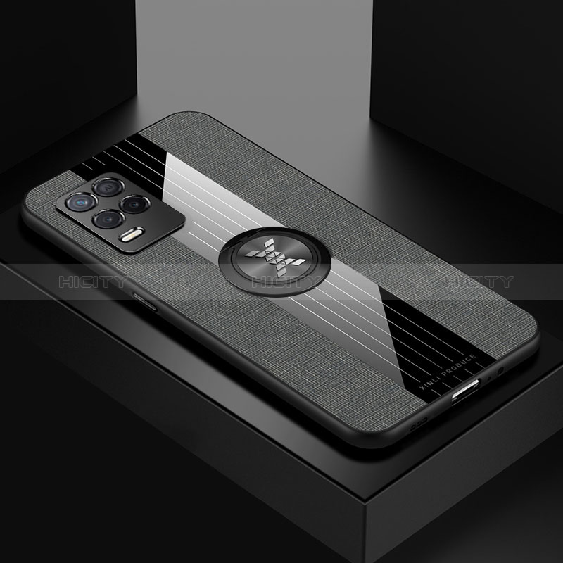 Realme Q3 5G用極薄ソフトケース シリコンケース 耐衝撃 全面保護 アンド指輪 マグネット式 バンパー X01L Realme グレー