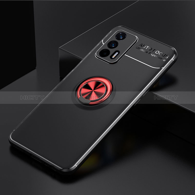 Realme Q3 Pro 5G用極薄ソフトケース シリコンケース 耐衝撃 全面保護 アンド指輪 マグネット式 バンパー SD1 Realme レッド・ブラック