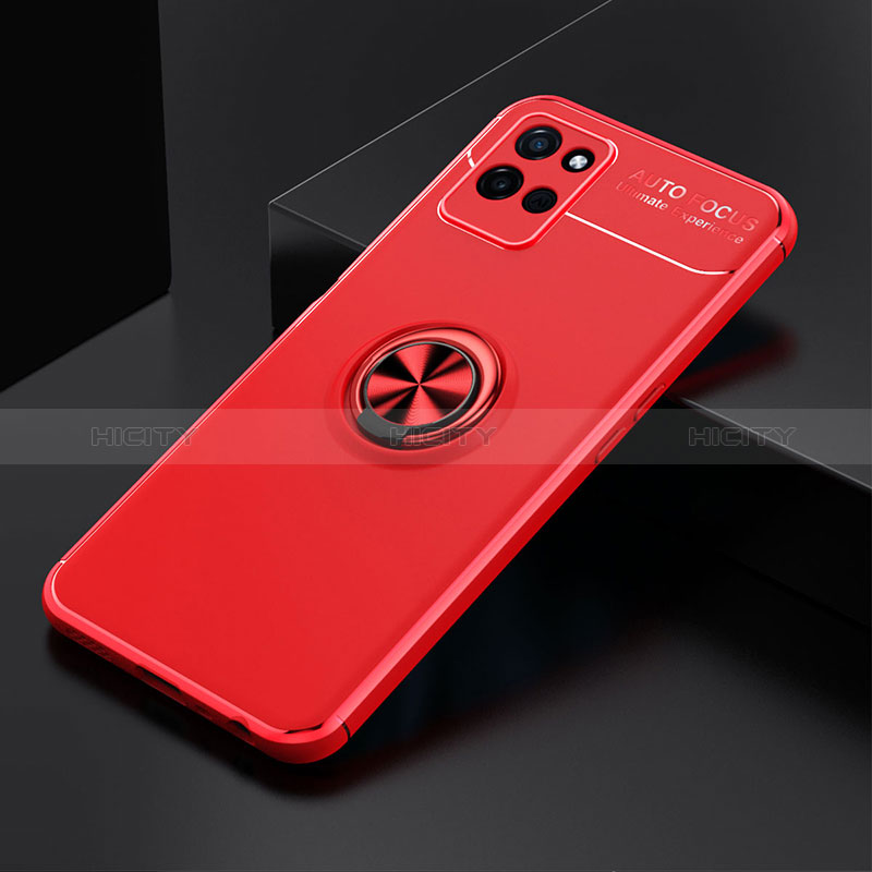 Realme V11 5G用極薄ソフトケース シリコンケース 耐衝撃 全面保護 アンド指輪 マグネット式 バンパー SD1 Realme レッド