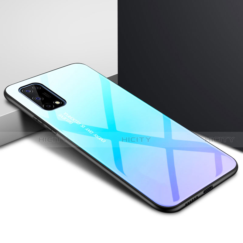 Realme V15 5G用ハイブリットバンパーケース プラスチック 鏡面 カバー Realme ライトブルー