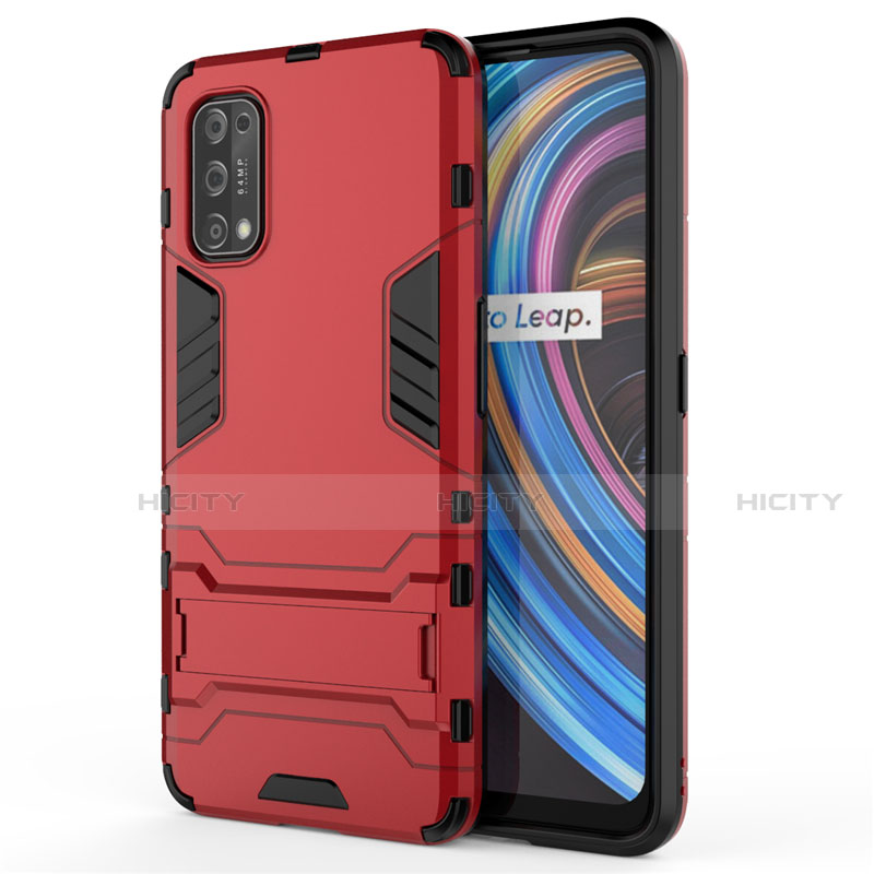 Realme V15 5G用ハイブリットバンパーケース スタンド プラスチック 兼シリコーン カバー Realme レッド