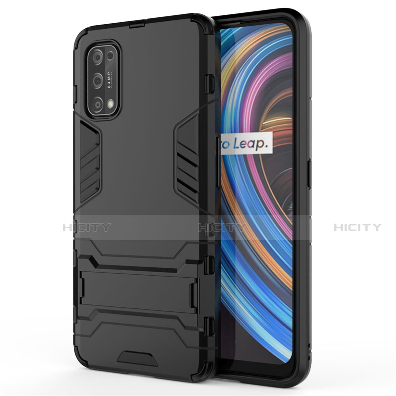 Realme V15 5G用ハイブリットバンパーケース スタンド プラスチック 兼シリコーン カバー Realme ブラック