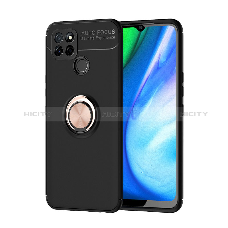 Realme V3 5G用極薄ソフトケース シリコンケース 耐衝撃 全面保護 アンド指輪 マグネット式 バンパー SD1 Realme ゴールド・ブラック