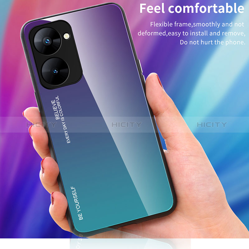 Realme V30 5G用ハイブリットバンパーケース プラスチック 鏡面 虹 グラデーション 勾配色 カバー JM2 Realme 