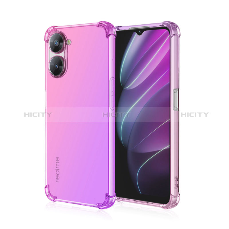 Realme V30t 5G用極薄ソフトケース グラデーション 勾配色 クリア透明 Realme ローズレッド