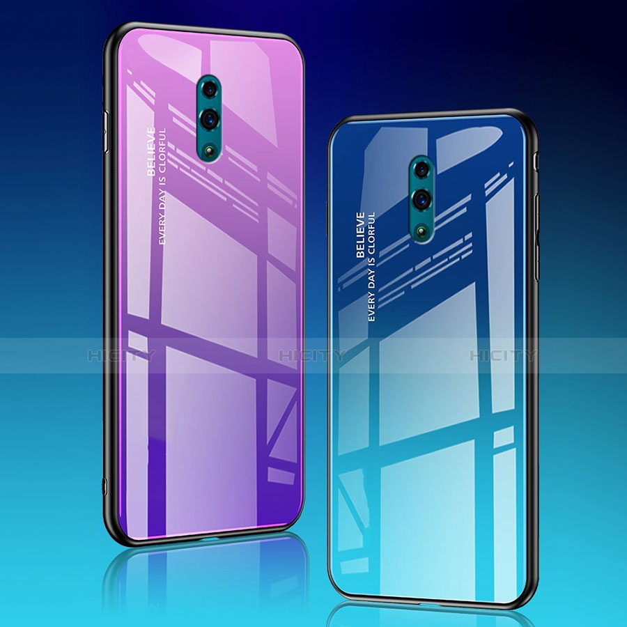 Realme X用ハイブリットバンパーケース プラスチック 鏡面 虹 グラデーション 勾配色 カバー Realme 