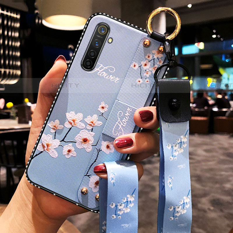 Realme X2用シリコンケース ソフトタッチラバー 花 カバー S02 Realme ブルー