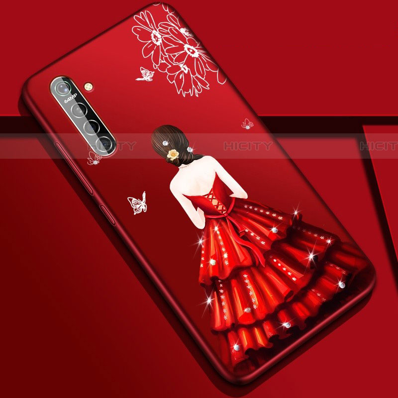 Realme X2用シリコンケース ソフトタッチラバー バタフライ ドレスガール ドレス少女 カバー S01 Realme レッド