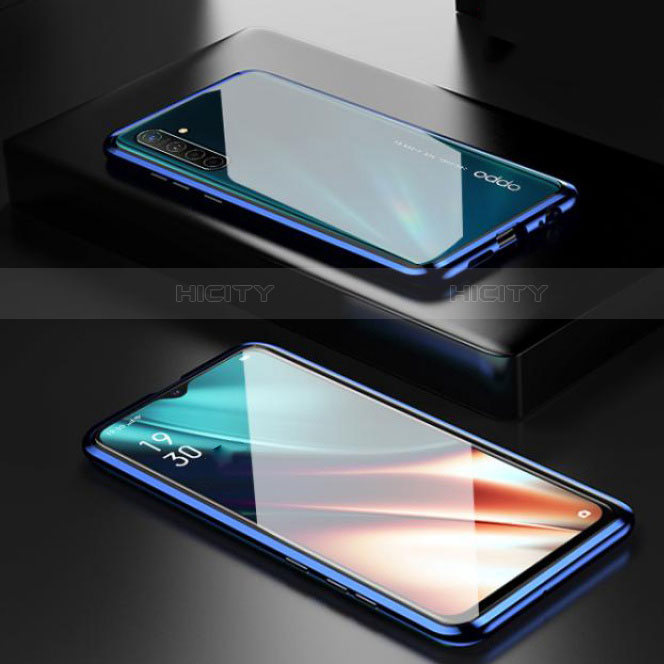 Realme X2用ケース 高級感 手触り良い アルミメタル 製の金属製 360度 フルカバーバンパー 鏡面 カバー M04 Realme ネイビー