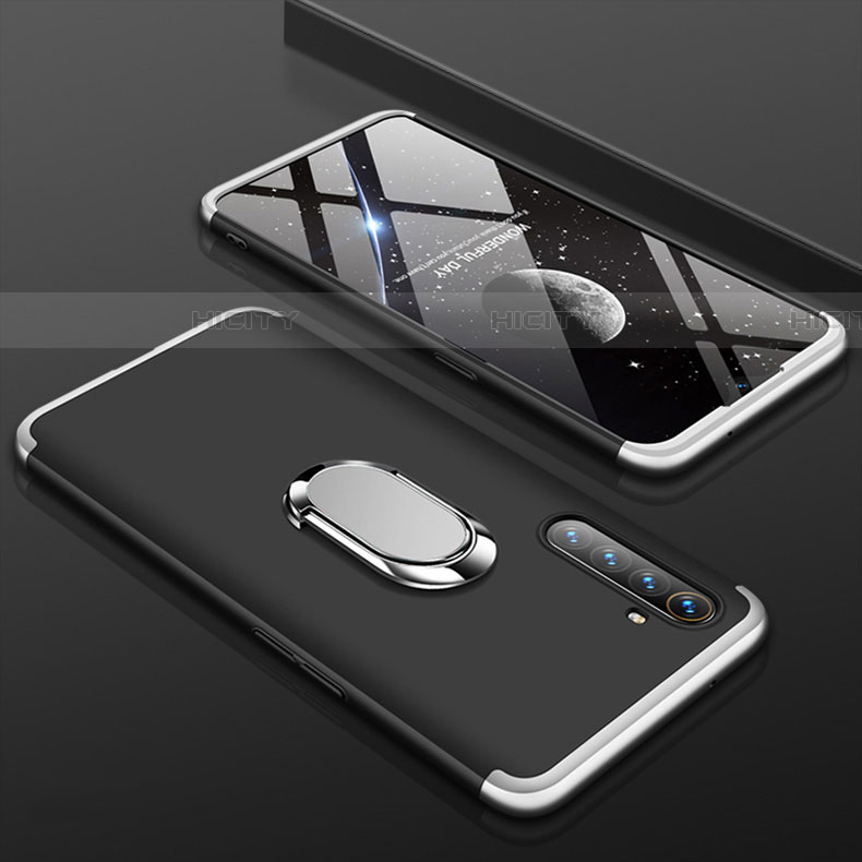 Realme X2用ハードケース プラスチック 質感もマット 前面と背面 360度 フルカバー アンド指輪 R01 Realme シルバー・ブラック