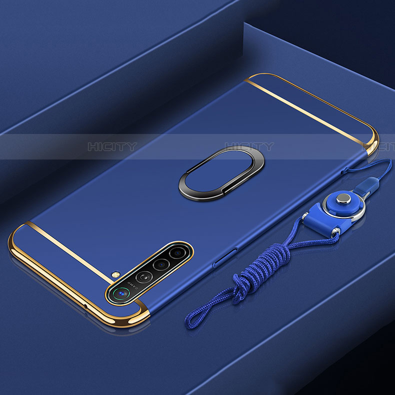 Realme X2用ケース 高級感 手触り良い メタル兼プラスチック バンパー アンド指輪 A01 Realme ネイビー