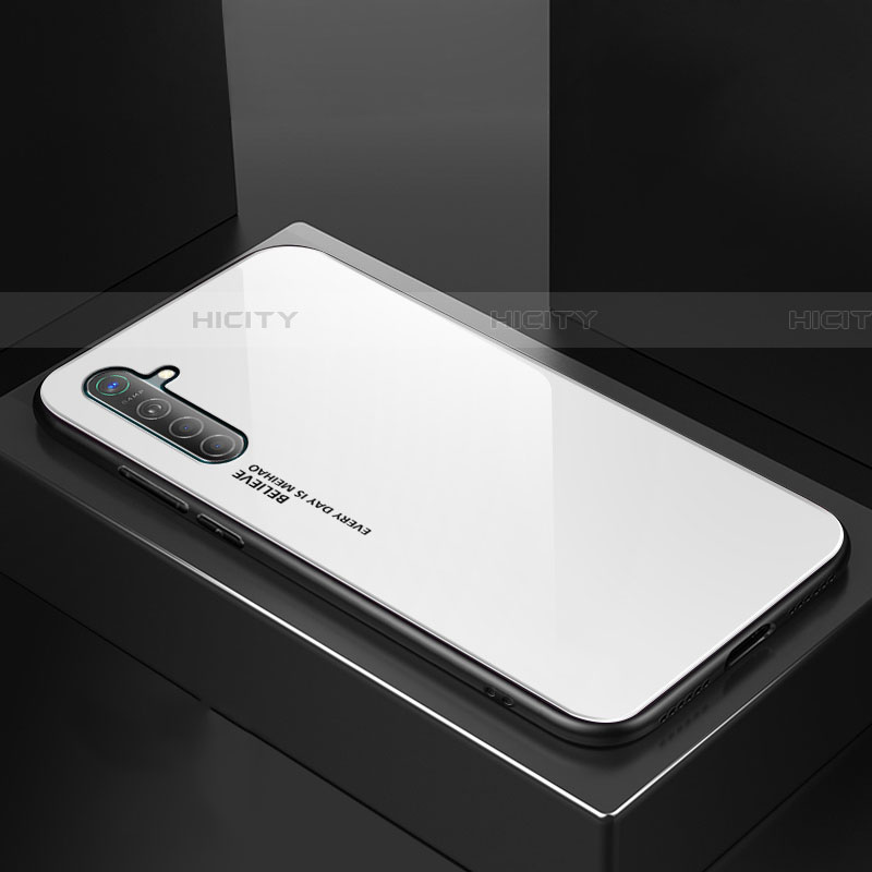 Realme X2用ハイブリットバンパーケース プラスチック 鏡面 虹 グラデーション 勾配色 カバー Realme ホワイト