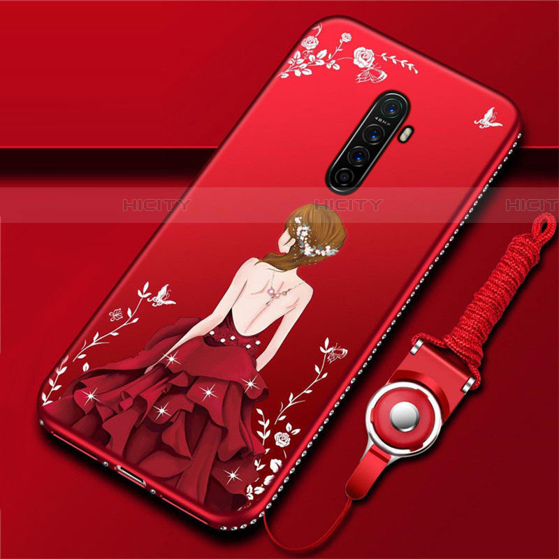 Realme X2 Pro用シリコンケース ソフトタッチラバー バタフライ ドレスガール ドレス少女 カバー Realme レッド