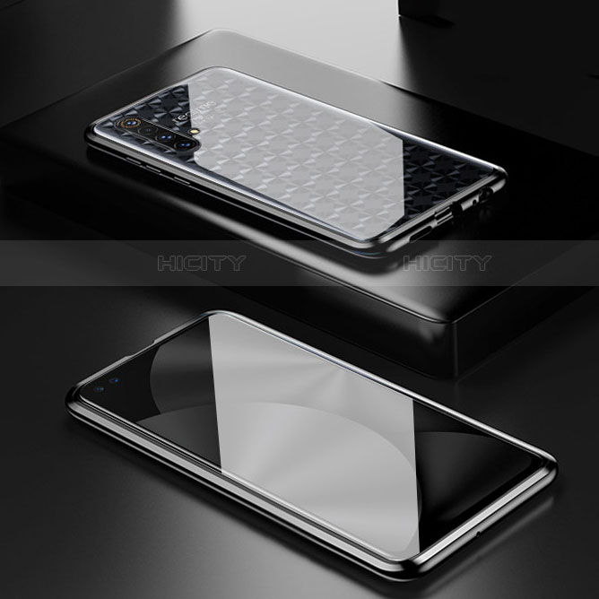 Realme X50 5G用ケース 高級感 手触り良い アルミメタル 製の金属製 360度 フルカバーバンパー 鏡面 カバー M01 Realme ブラック