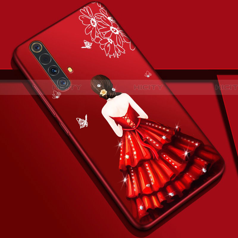 Realme X50m 5G用シリコンケース ソフトタッチラバー バタフライ ドレスガール ドレス少女 カバー S01 Realme レッド