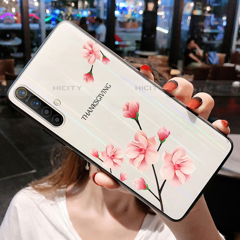 Realme X50m 5G用ハイブリットバンパーケース プラスチック 鏡面 花 カバー Realme ピンク