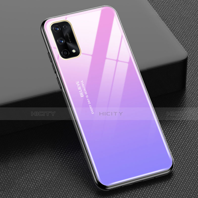 Realme X7 5G用ハイブリットバンパーケース プラスチック 鏡面 虹 グラデーション 勾配色 カバー Realme ラベンダー