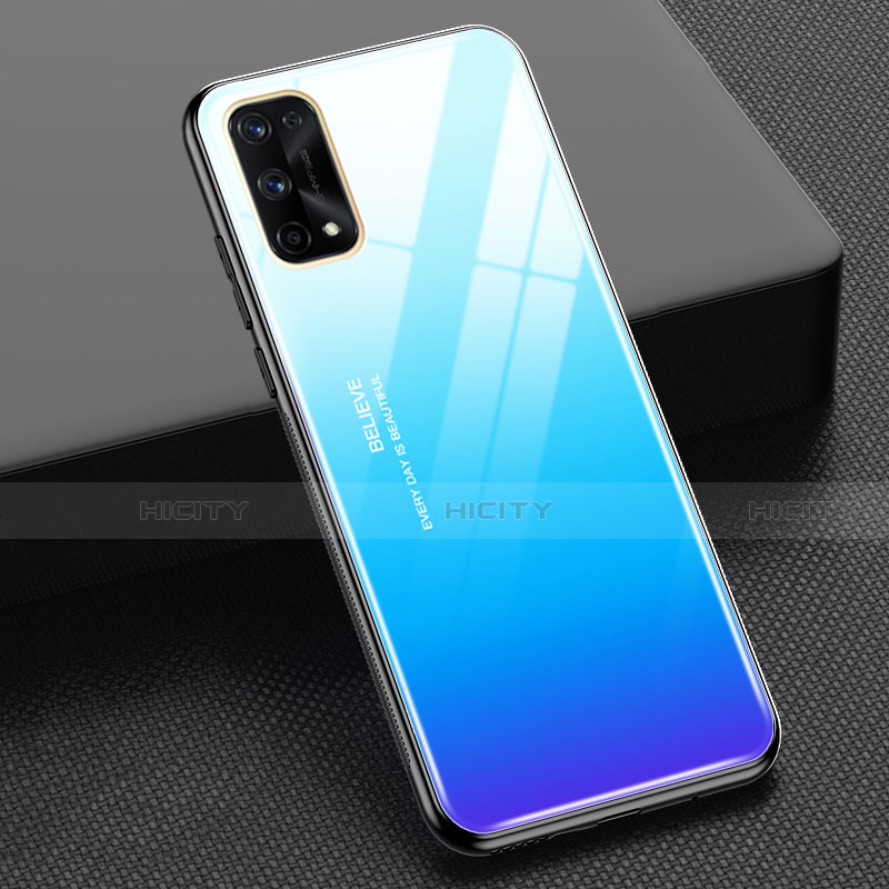Realme X7 5G用ハイブリットバンパーケース プラスチック 鏡面 虹 グラデーション 勾配色 カバー Realme ブルー