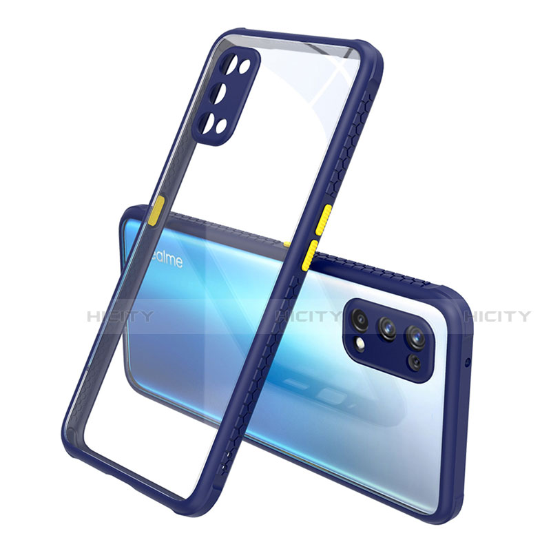 Realme X7 5G用ハイブリットバンパーケース クリア透明 プラスチック 鏡面 カバー Realme ネイビー